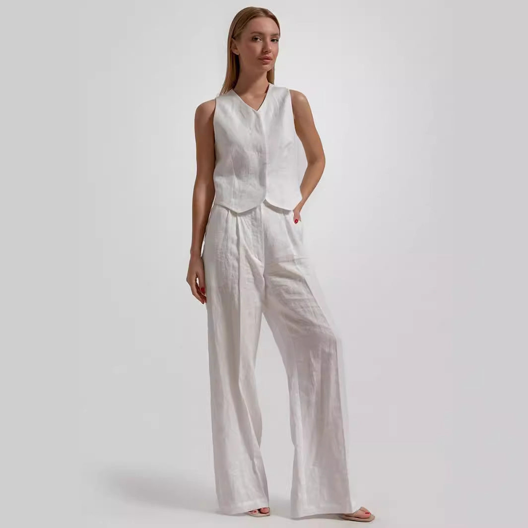 Vest Trousers Pure White V Collar Sleeveless Suit apparel & accessories