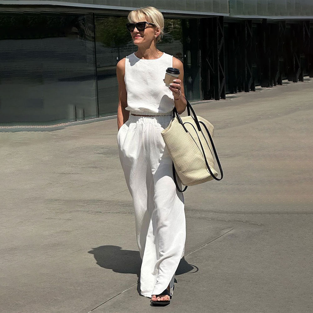Cotton And Linen Suit Short Summer Sleeveless Elastic Waist apparel & accessories