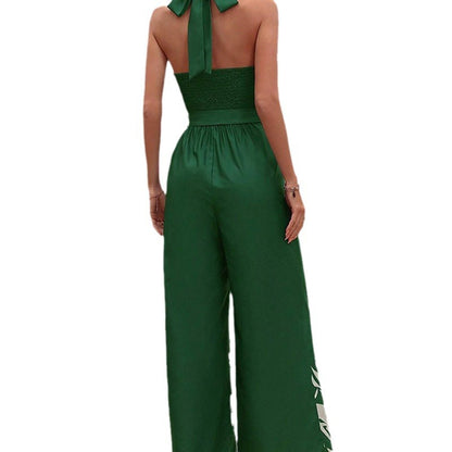 Printing Series Belt Halter Backless Jumpsuit For Women apparel & accessories