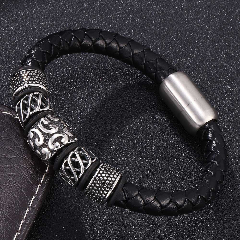 Genuine Leather Woven Stainless Steel Bracelet Jewelry