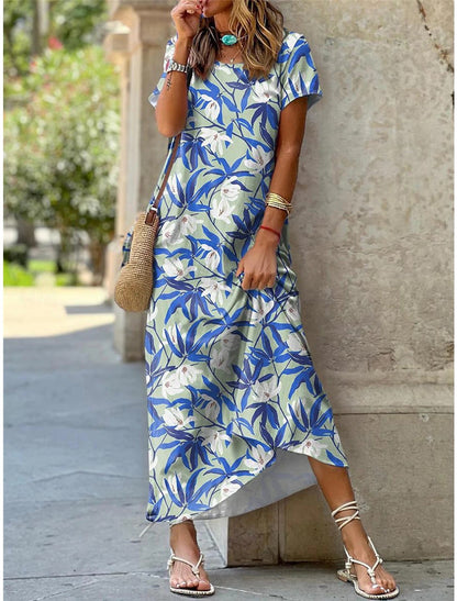 Women's Fashion Casual Round Neck Printed Dress apparels & accessories