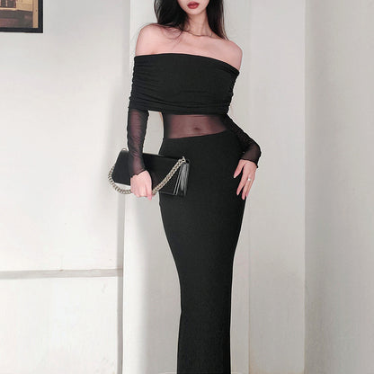 Off-shoulder Pleated Long Sleeve Dress apparels & accessories