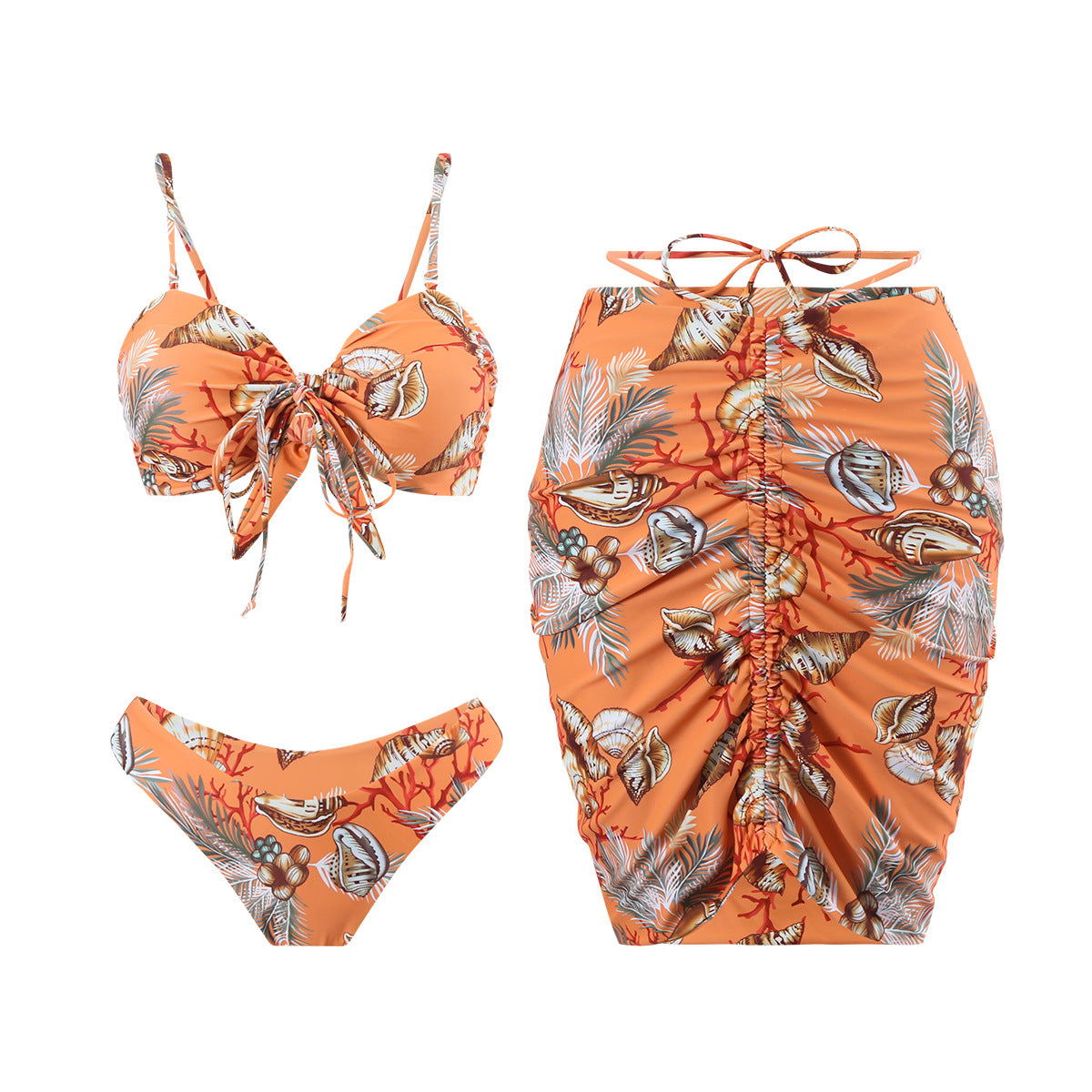 Printed Tube Top Bikini Three Piece Swimsuit Split Women apparel & accessories