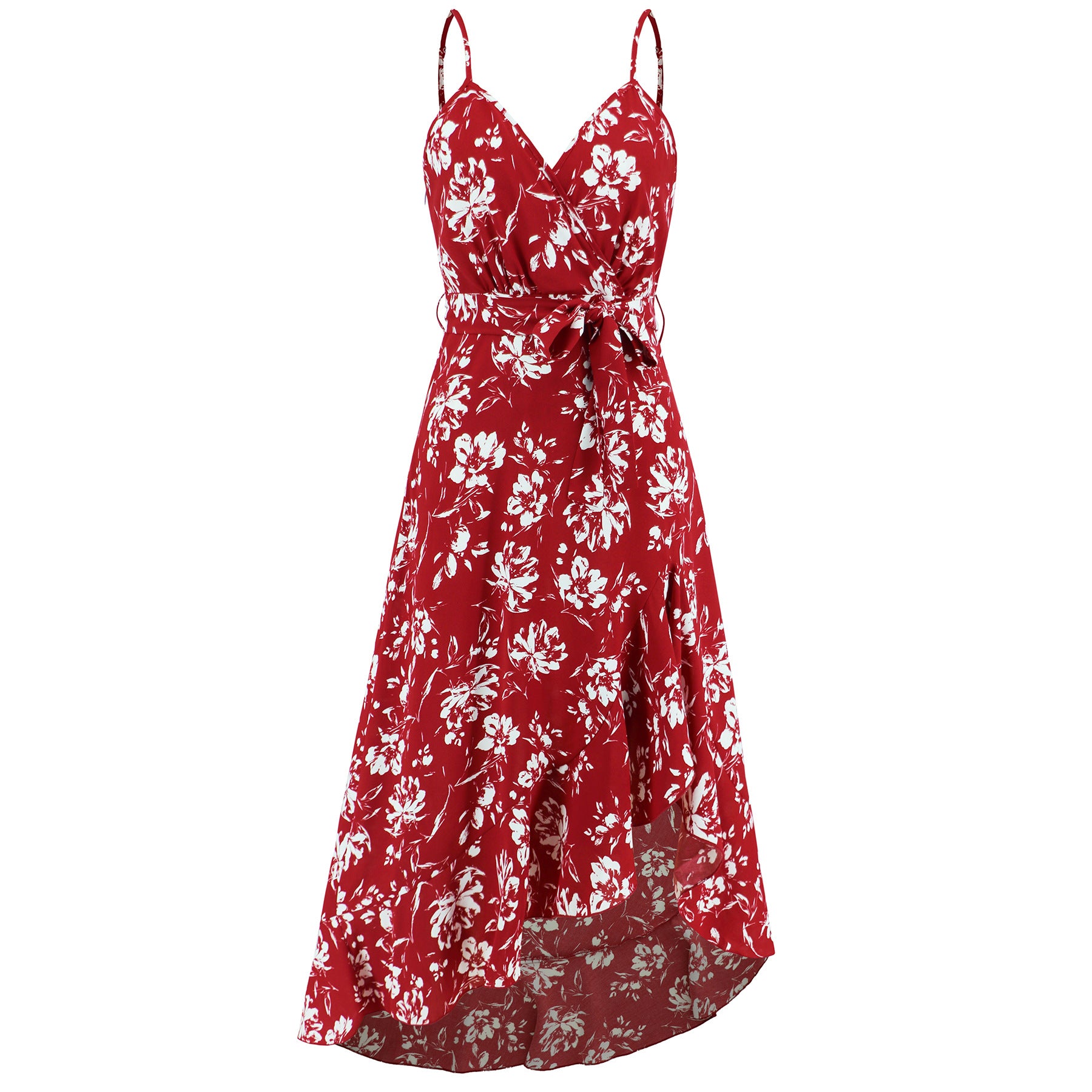 European And American Sexy Sling Irregular Dress Floral apparel & accessories