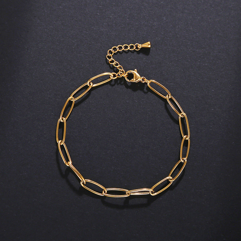 Oval Chain Gold Stainless Steel Bracelet Jewelry