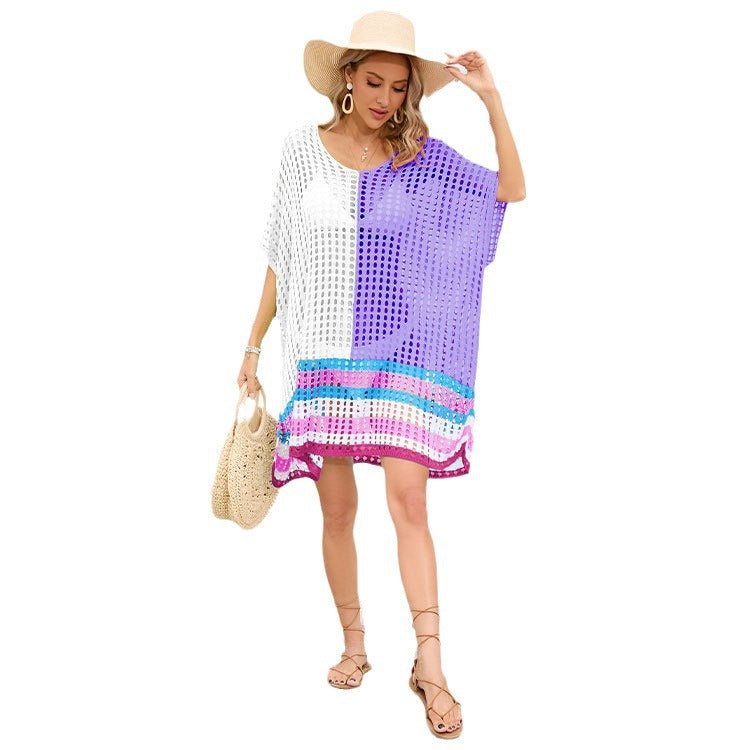 Women's Patchwork Hollow Beach Dress Loose Plus Size apparel & accessories