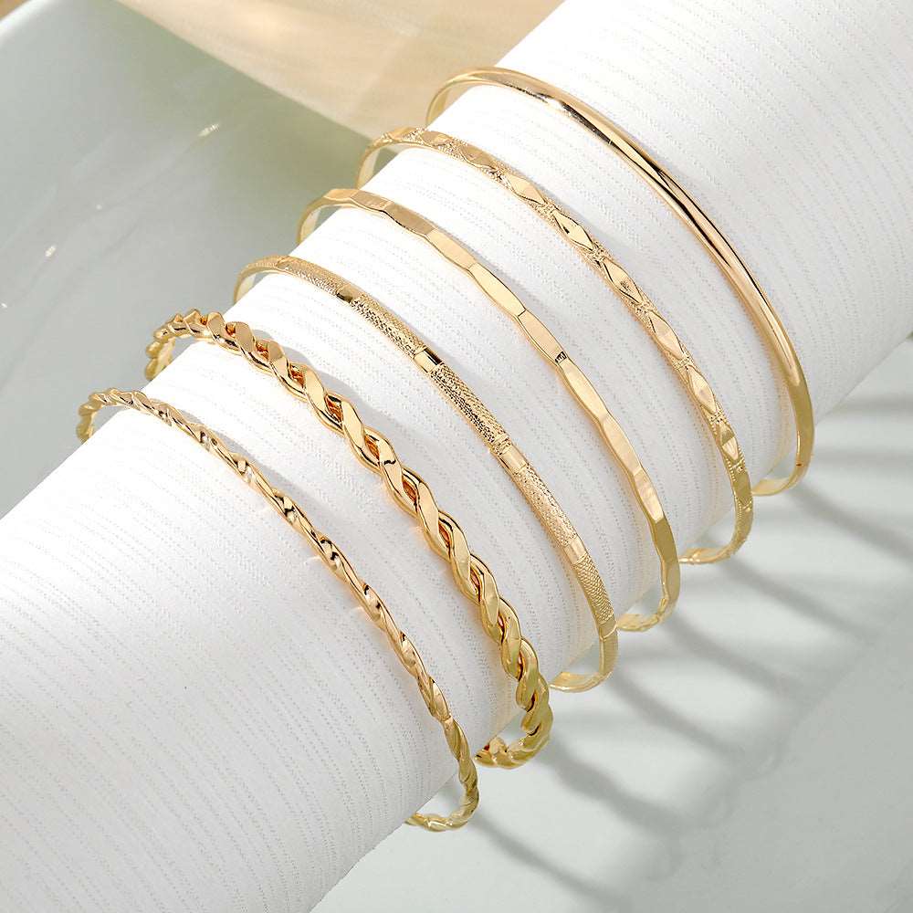 Bohemian Metal Chain Bracelet Set For Women Geometric Gold Color Thick Link Chain  Bangle Female Fashion Jewelry Jewelry