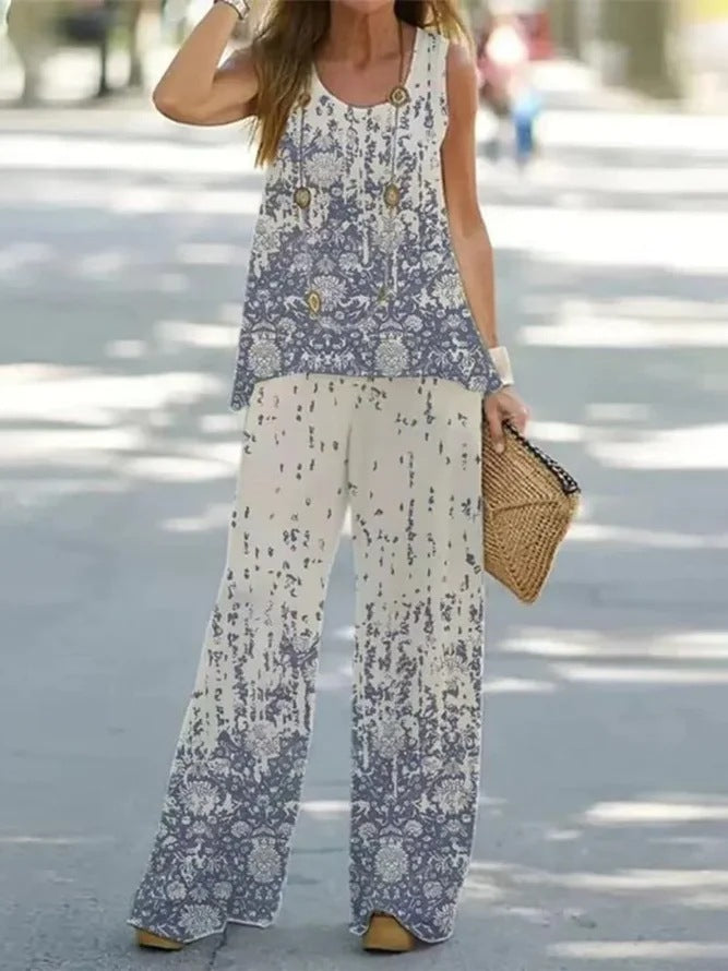 Women's Fashion Printed Casual Vest Trousers Two-piece Suit apparel & accessories