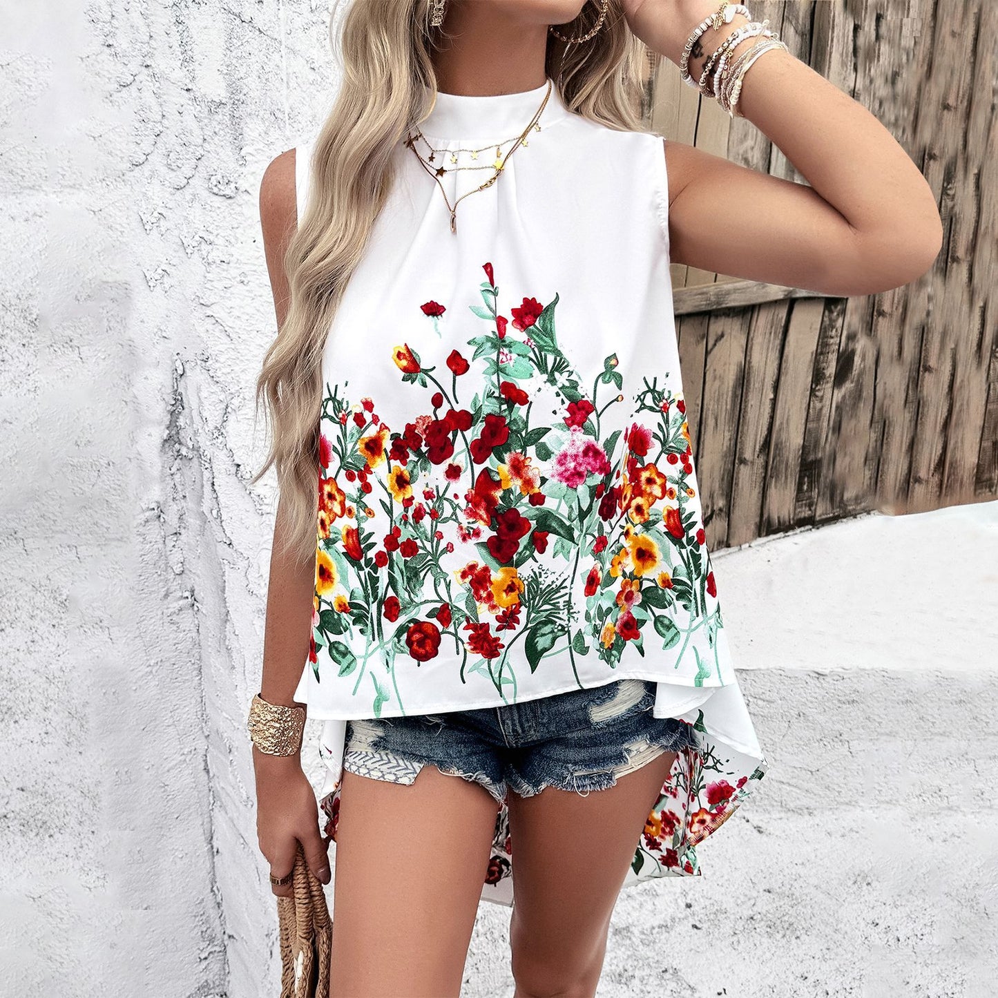 Women's Fashion Temperament Leisure Printed Sleeveless Top apparels & accessories