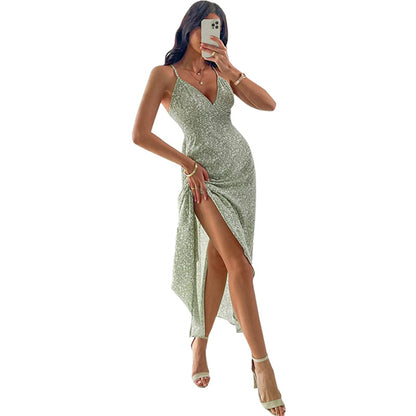 Summer European And American Women's Clothing Printed Sling Backless Casual Long Dress apparel & accessories