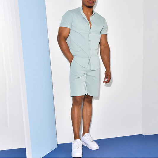 Shirt Short Sleeve Two-piece Suit For Men apparels & accessories