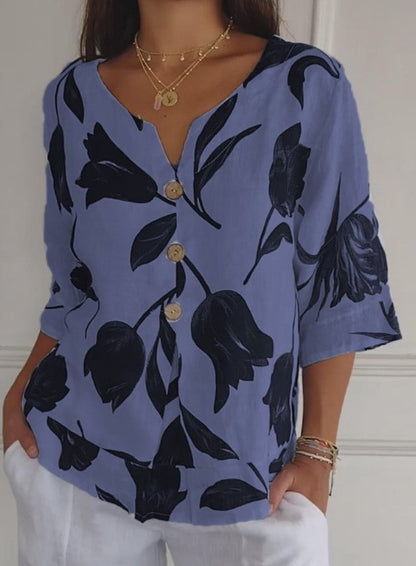 Pattern Print V-neck Short Sleeve Pullover Shirt apparel & accessories