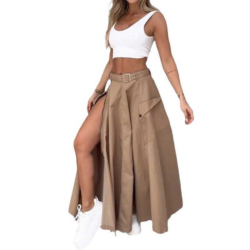 Ladies Suit Summer New Sleeveless Solid Color Slit Two-piece Set apparel & accessories