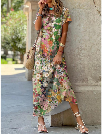 Women's Fashion Casual Round Neck Printed Dress apparels & accessories