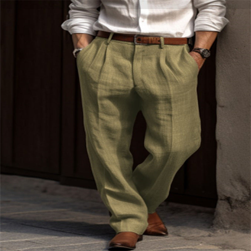 Men's Linen Trousers Double Pleated men's clothing