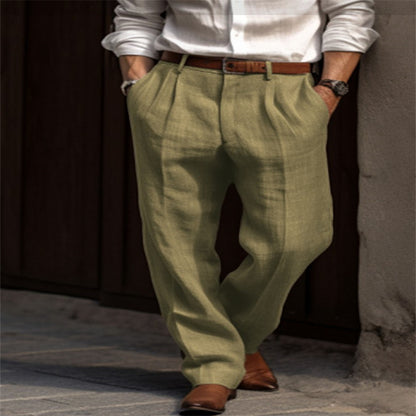 Men's Linen Trousers Double Pleated Front Pocket Straight Pure Color Comfort Breathable Casual apparel & accessories