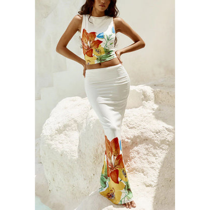 Positioning Flower Sleeveless Dress Two-piece Set Dresses & Tops