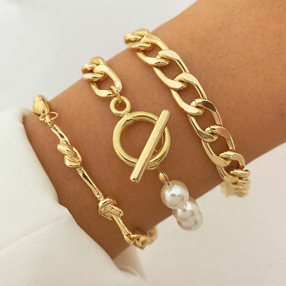 Creative Heart Pearl Multi-layer Chain OT Bracelet Suit Jewelry