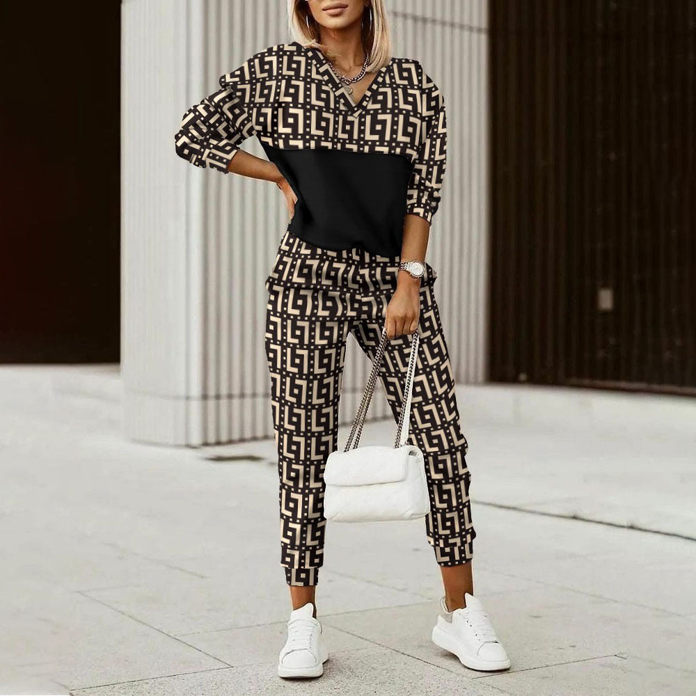 Women's Fashion Printing Long Sleeve Trousers Suit apparel & accessories