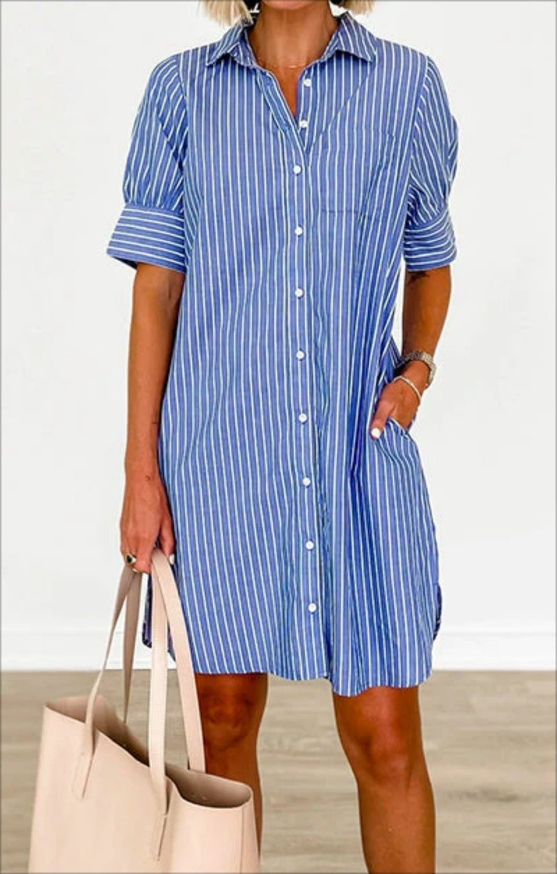 Striped Pocket Single-breasted Dress Women apparel & accessories