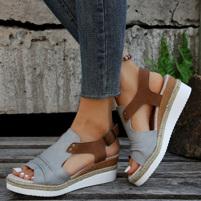 Fish Mouth Wedges Sandals With Straw Design Summer Peep Toe Buckle Beach Shoes For Women Shoes & Bags