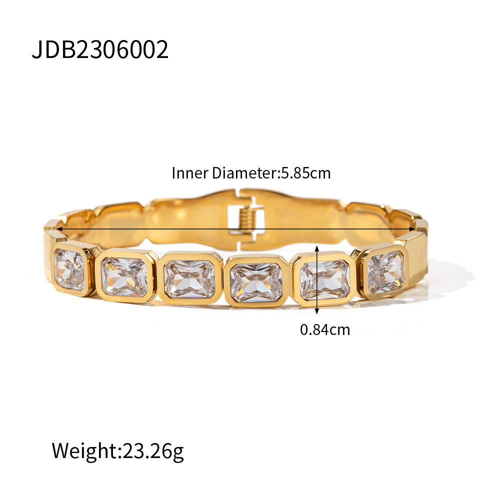 Women's Fashionable All-match Titanium Steel Gold Inlaid Zircon Bracelet Jewelry