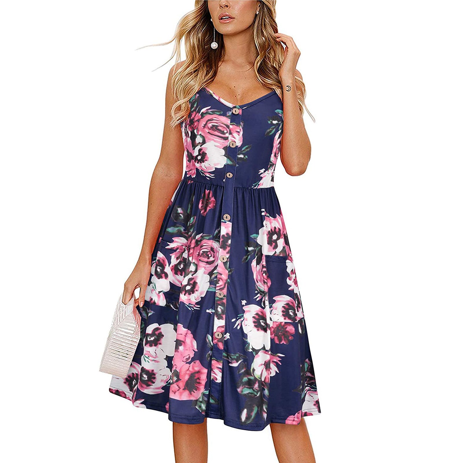 Women's Printed V-neck Large Hem Dress apparels & accessories