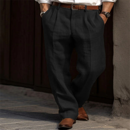 Men's Linen Trousers Double Pleated Front Pocket Straight Pure Color Comfort Breathable Casual apparel & accessories