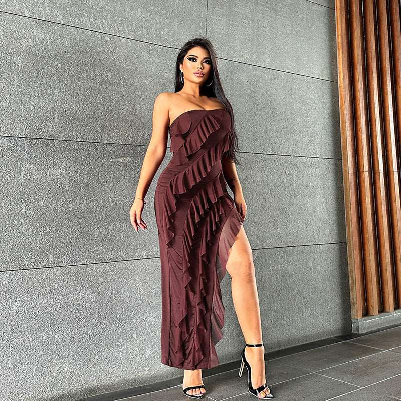 2024 Summer Trend Skinny Women's Fashion Tube Top Backless Split Tassel Dress Birthday Party Clubwear apparel & accessories