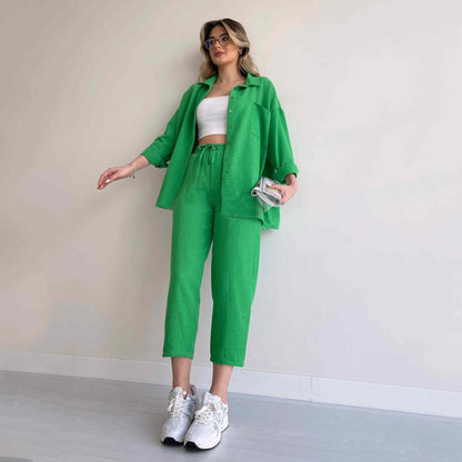 Women's Fashion Casual Loose Shirt Cropped Sports Harem Pants Two-piece Set apparels & accessories