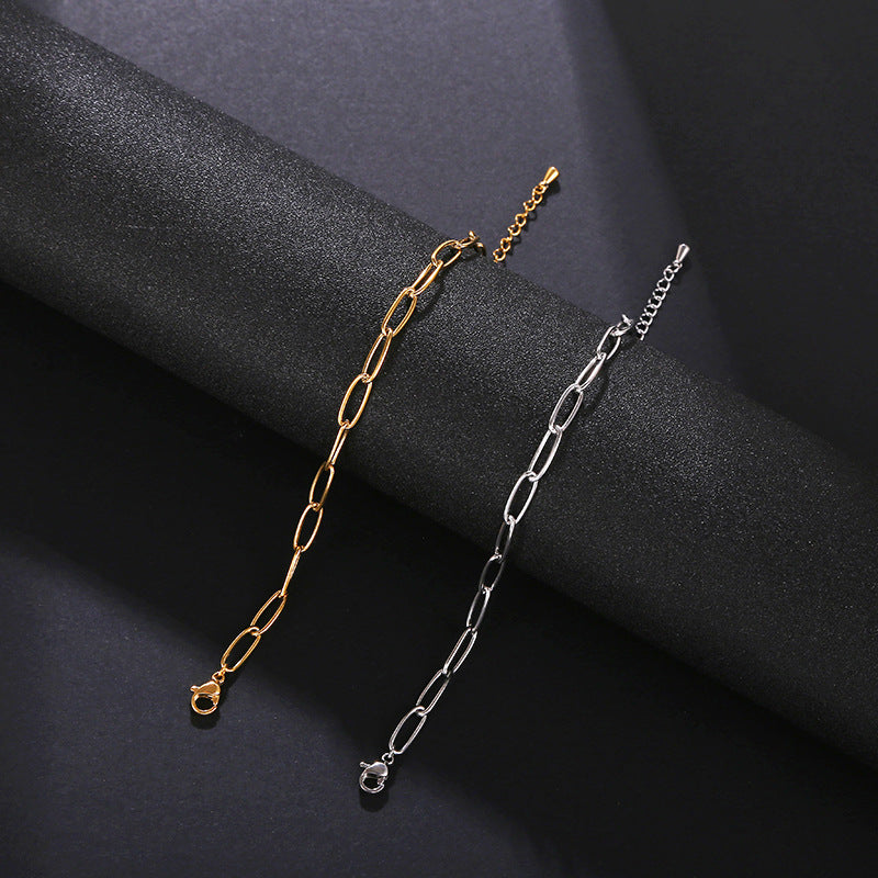 Oval Chain Gold Stainless Steel Bracelet Jewelry