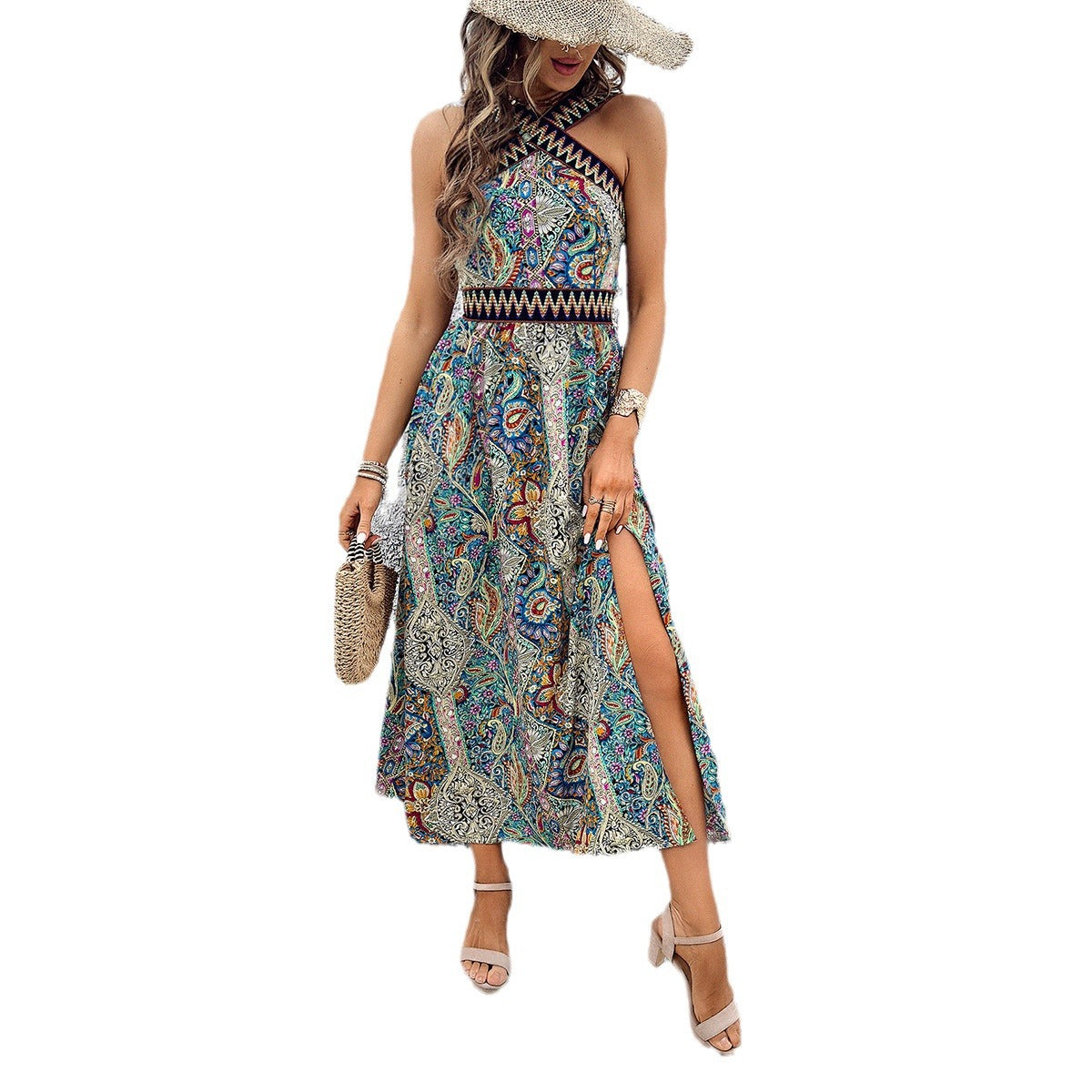 Women's Fashion Casual Holiday Floral Print Split Dress apparels & accessories