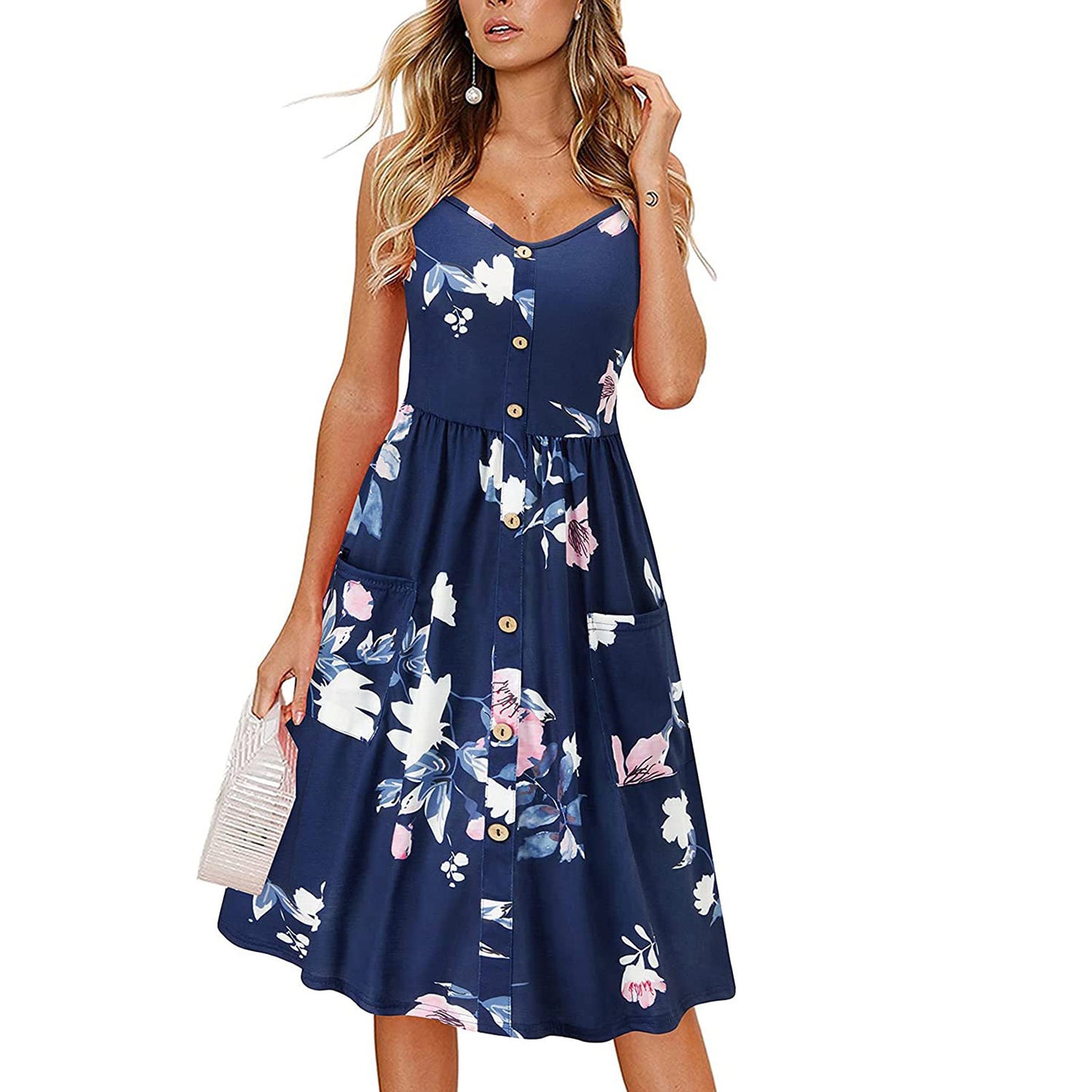 Women's Printed V-neck Large Hem Dress apparels & accessories