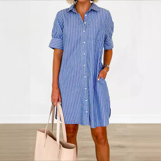 Striped Pocket Single-breasted Dress Women apparel & accessories