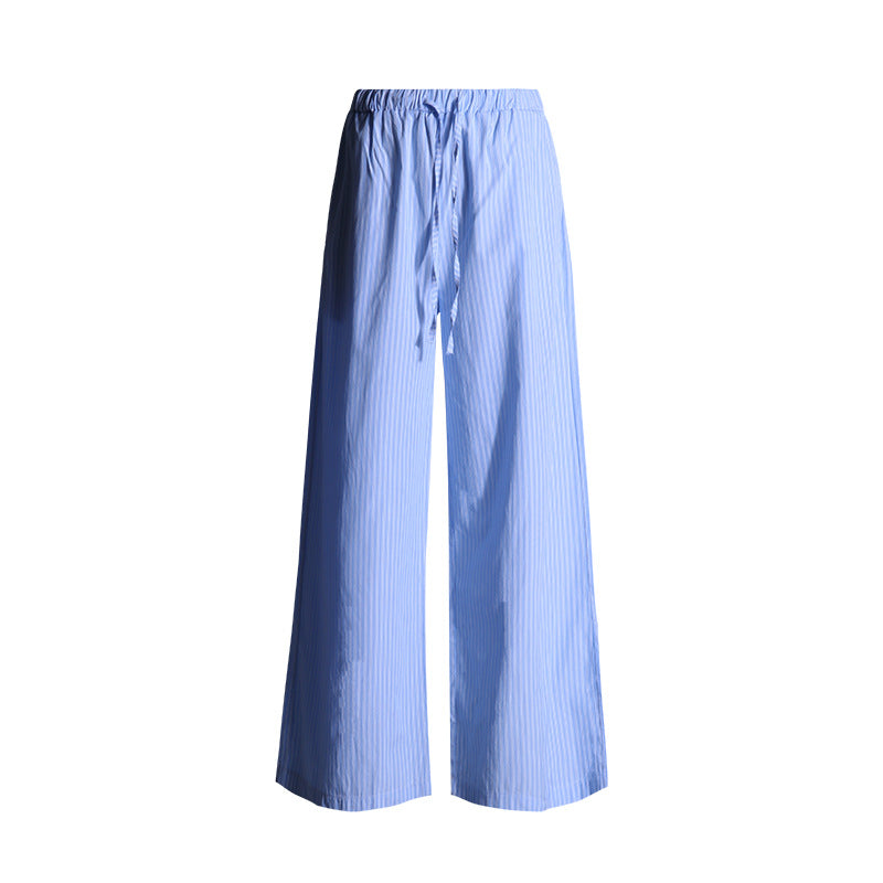 Blue Striped Casual Pants Women's Loose High Waist apparel & accessories