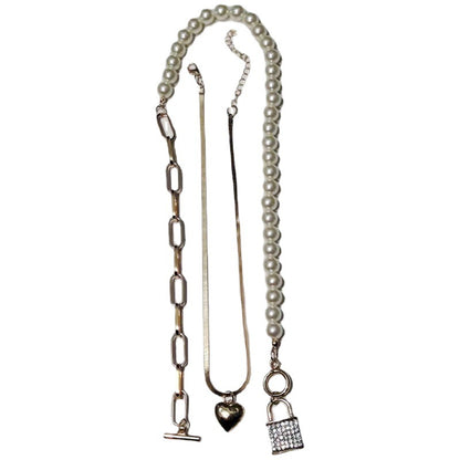 Diamond Lock-shaped Pearl Necklace Women's Simple Temperament Jewelry