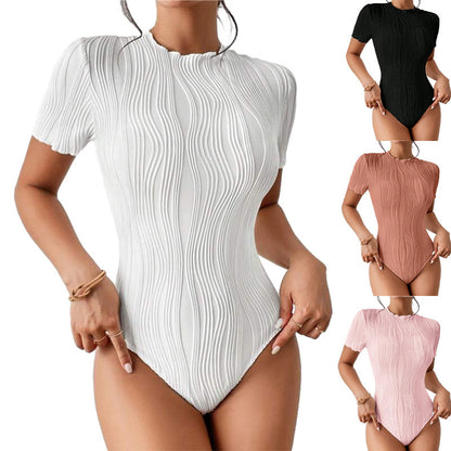 Women's Short-sleeved Corrugated Texture bodysuit apparel & accessories