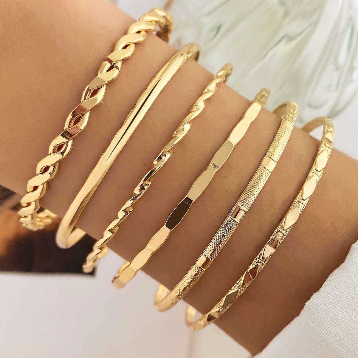 Bohemian Metal Chain Bracelet Set For Women Geometric Gold Color Thick Link Chain  Bangle Female Fashion Jewelry Jewelry