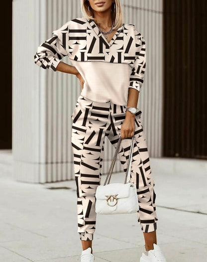 Women's Fashion Printing Long Sleeve Trousers Suit apparel & accessories