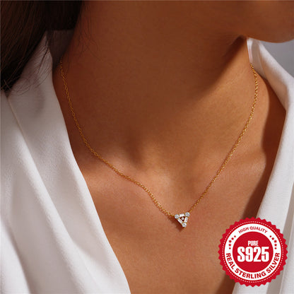 S925 Sterling Silver Personalized Triangle Diamond Short Necklace For Ladies Necklace Jewelry