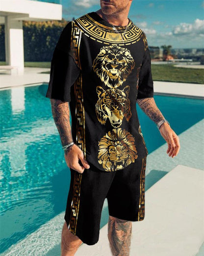 Trendy 3d Digital Printing Short Sleeve Men's Suit apparel & accessories