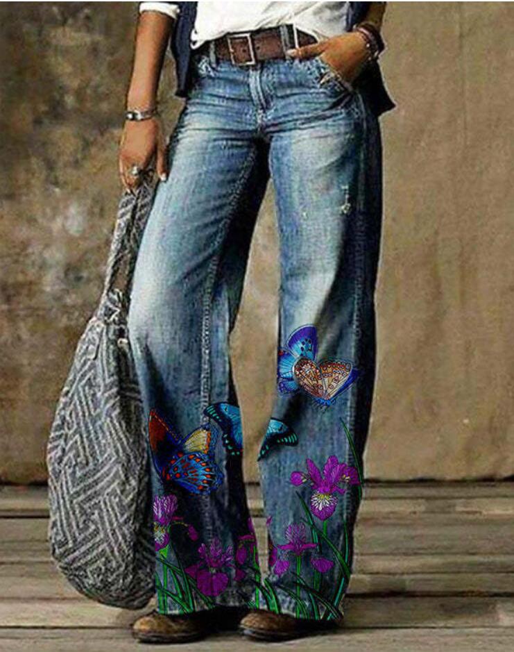 Plus Size Women's Artistic Floral Pattern Pants apparel & accessories