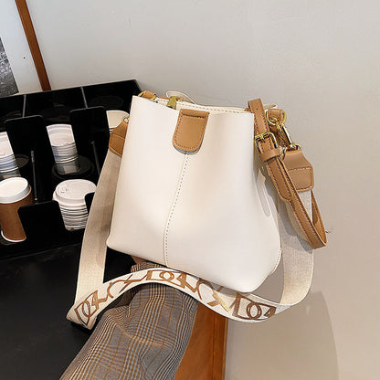 French Minority Design Simple Wide Shoulder Strap Bucket Bags Female apparel & accessories