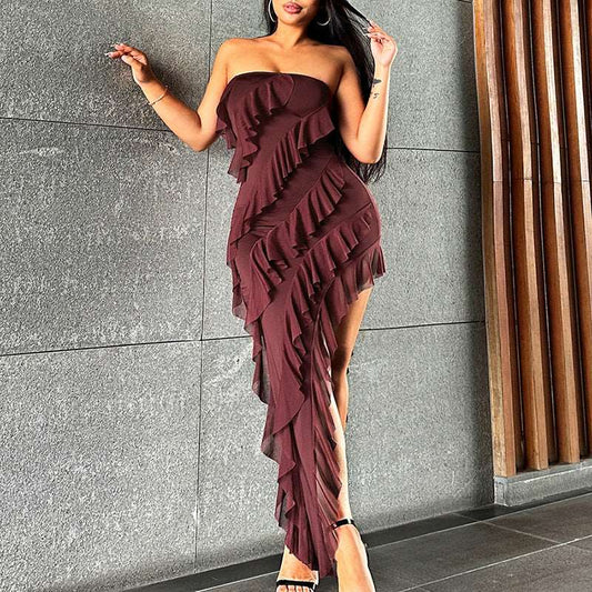 2024 Summer Trend Skinny Women's Fashion Tube Top Backless Split Tassel Dress Birthday Party Clubwear apparel & accessories