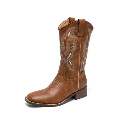 Women's Mid-calf Embroidered Martin Boots Shoes & Bags