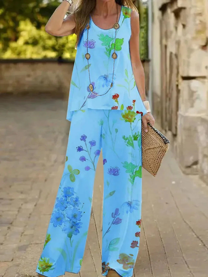 Women's Fashion Printed Casual Vest Trousers Two-piece Suit apparel & accessories