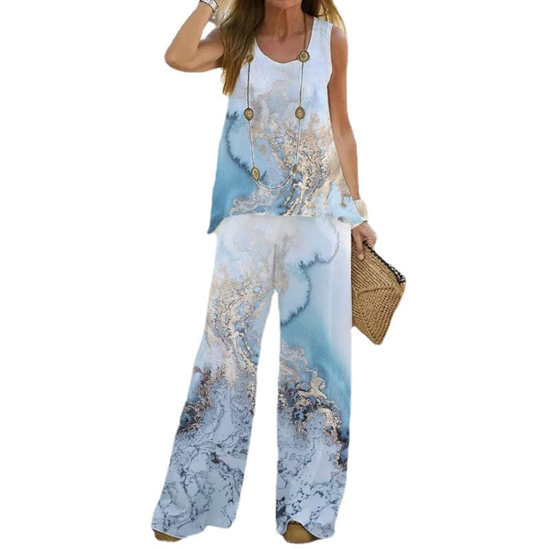 Women's Fashion Printed Casual Vest Trousers Two-piece Suit apparel & accessories