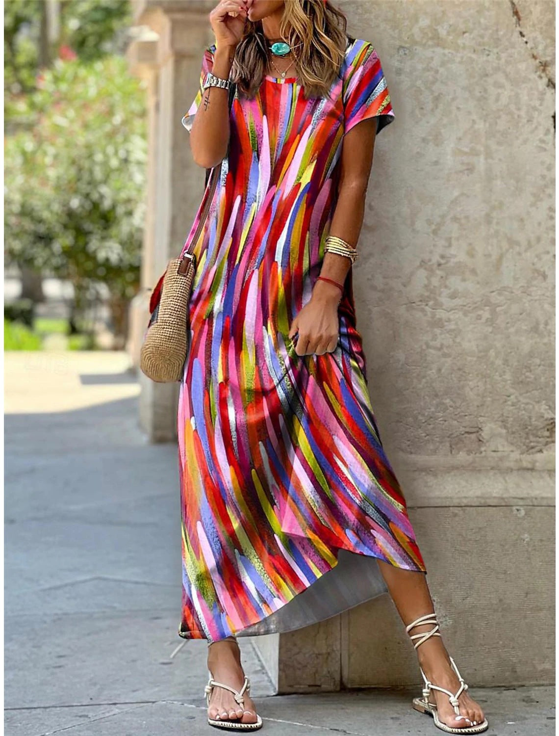 Women's Fashion Casual Round Neck Printed Dress apparels & accessories
