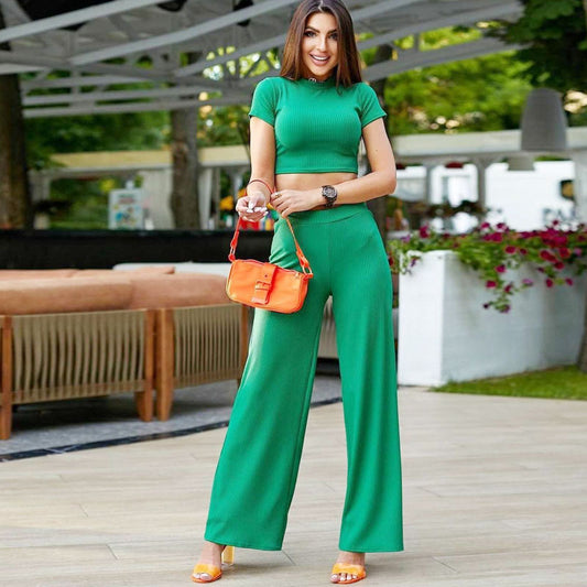 Women's Sleeve Fashionable Trousers Two-piece Set apparel & accessories