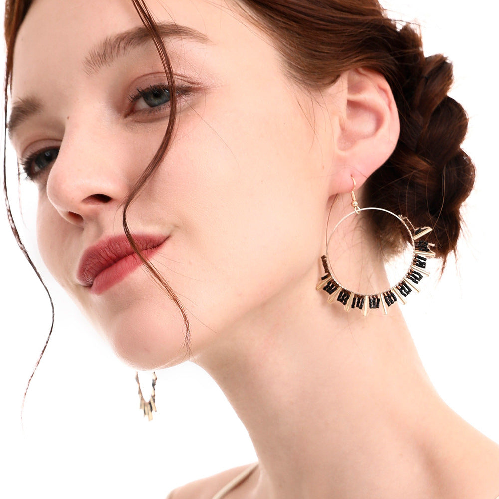 New Bead Earrings Wave Ethnic Style Niche Retro Circle Beaded Jewelry